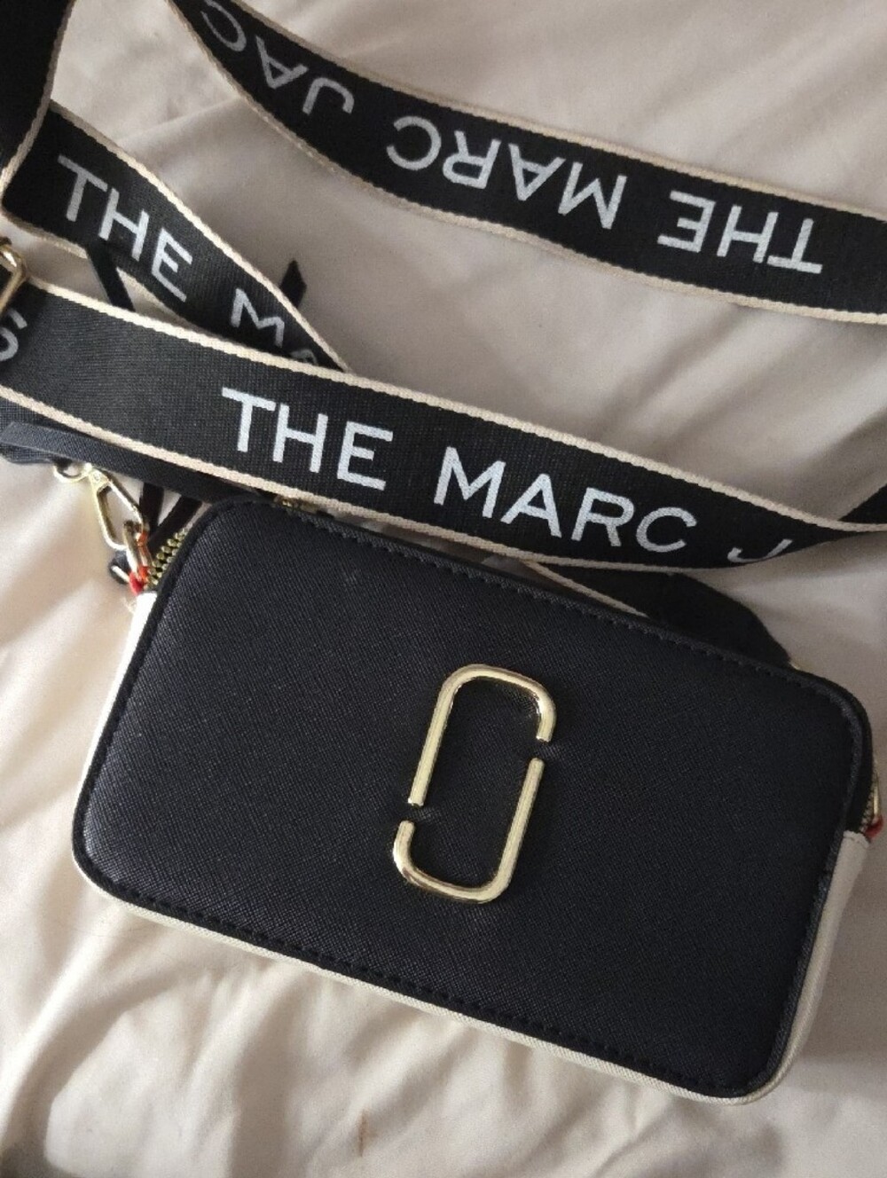 Designer Inspired Black and White Logo Strap Camera Bag